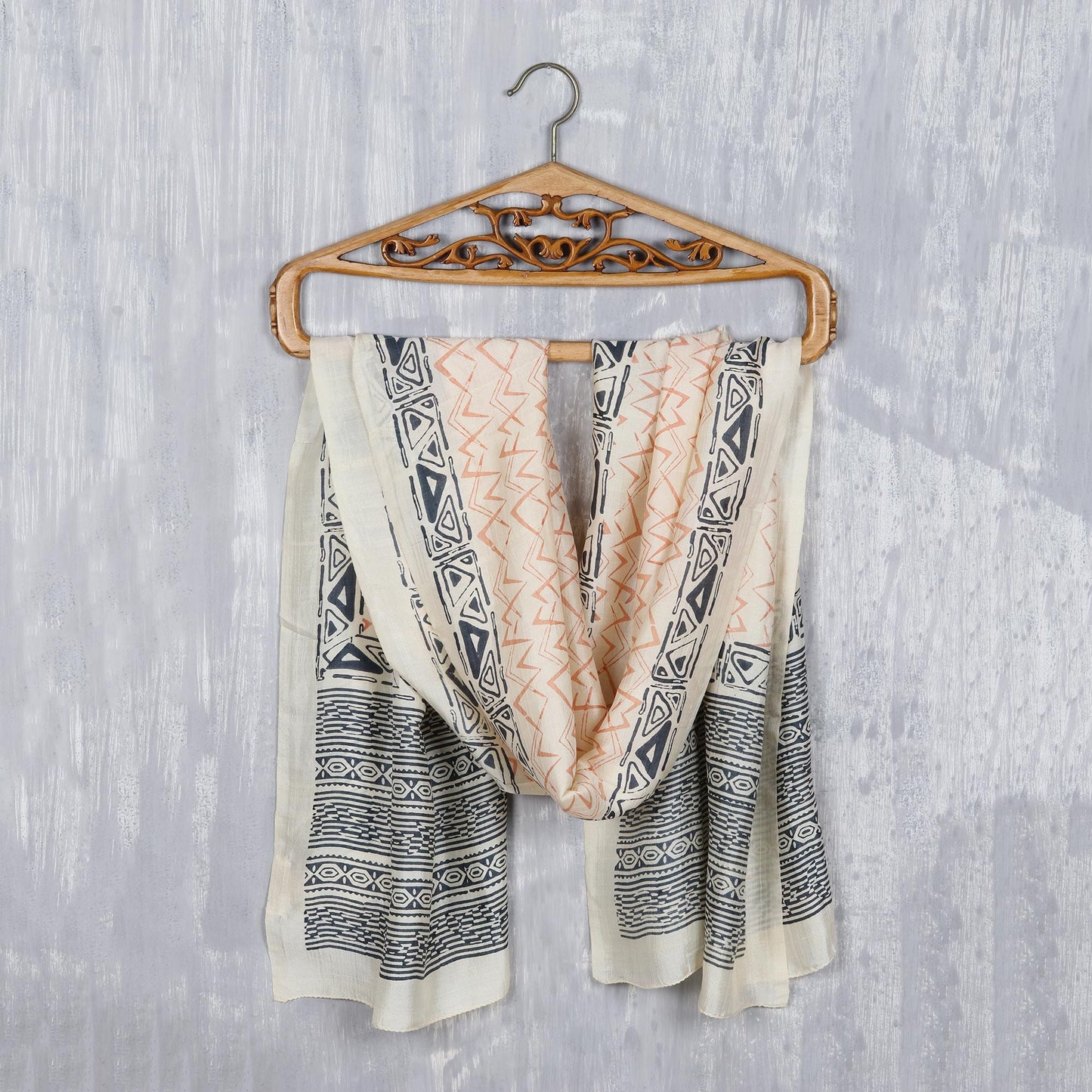 Block-Printed Geometric Silk Wrap Scarf from India - Modern Beauty