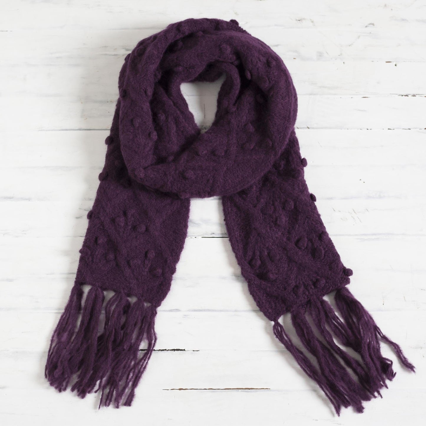 Bubble Pattern 100% Alpaca Scarf in Mulberry from Peru - Mulberry Bubble