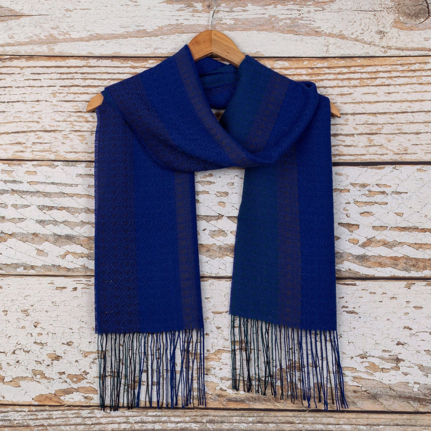 Blue Baby Alpaca Blend Hand-woven Striped Scarf from Peru - Blue Free Soul