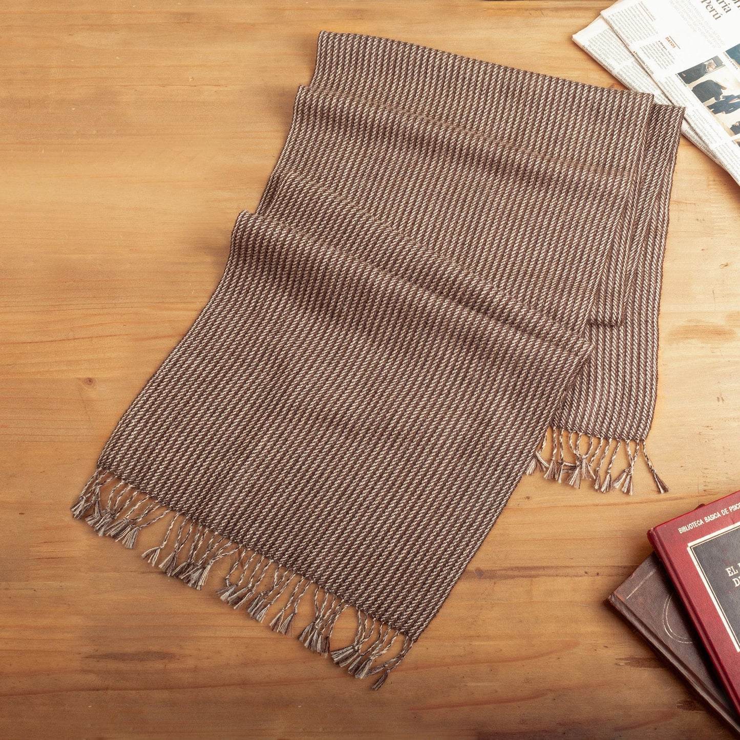 Brown Beige and Grey Scarf Hand-Woven From 100% Baby Alpaca - Andean Allure