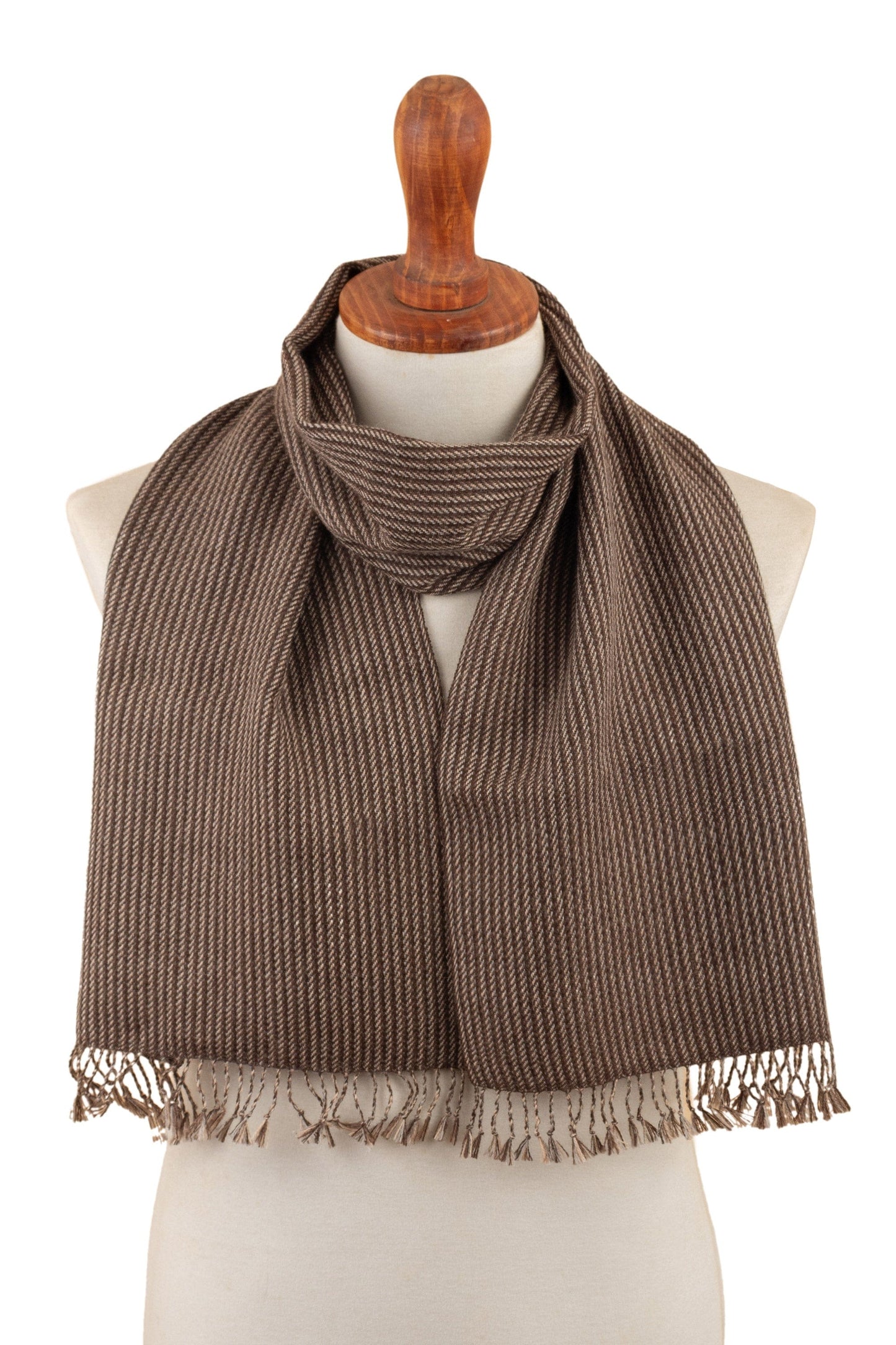 Brown Beige and Grey Scarf Hand-Woven From 100% Baby Alpaca - Andean Allure