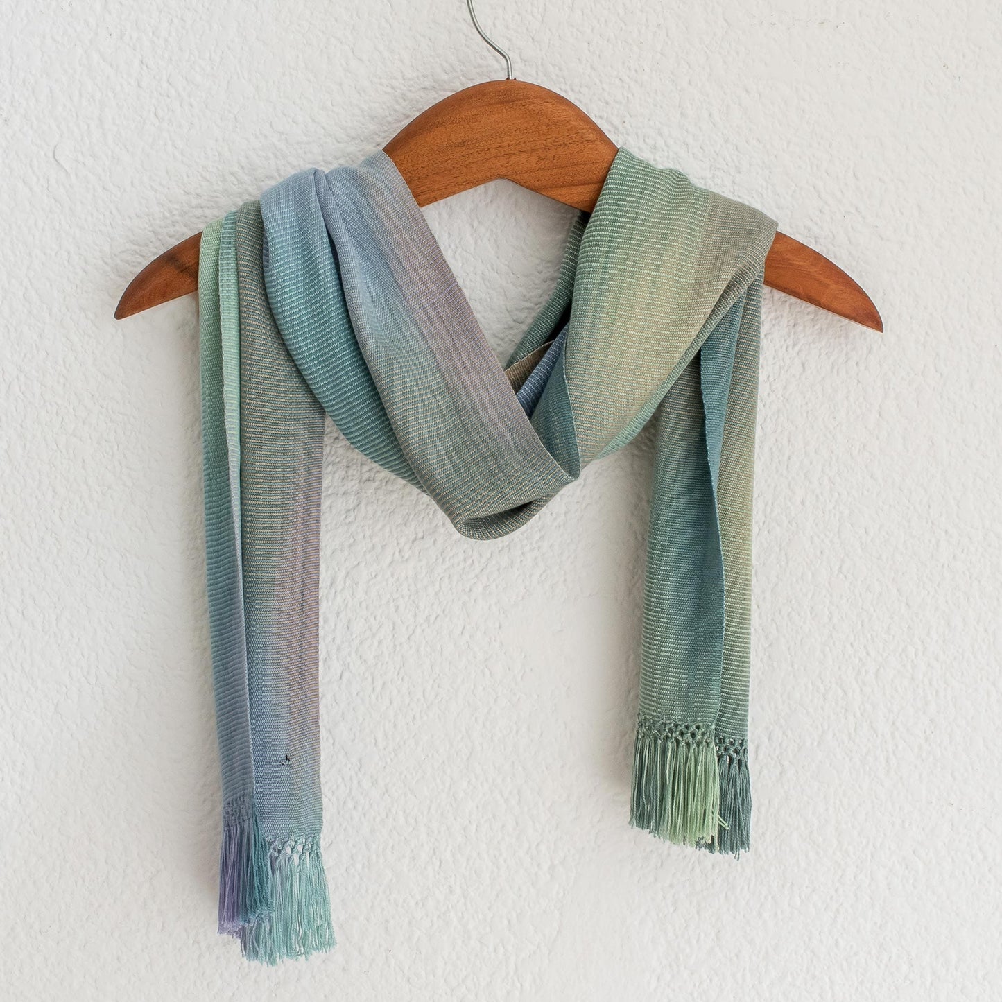 Blue Green Lilac Rayon Scarf - Iridescent Blue Pastels