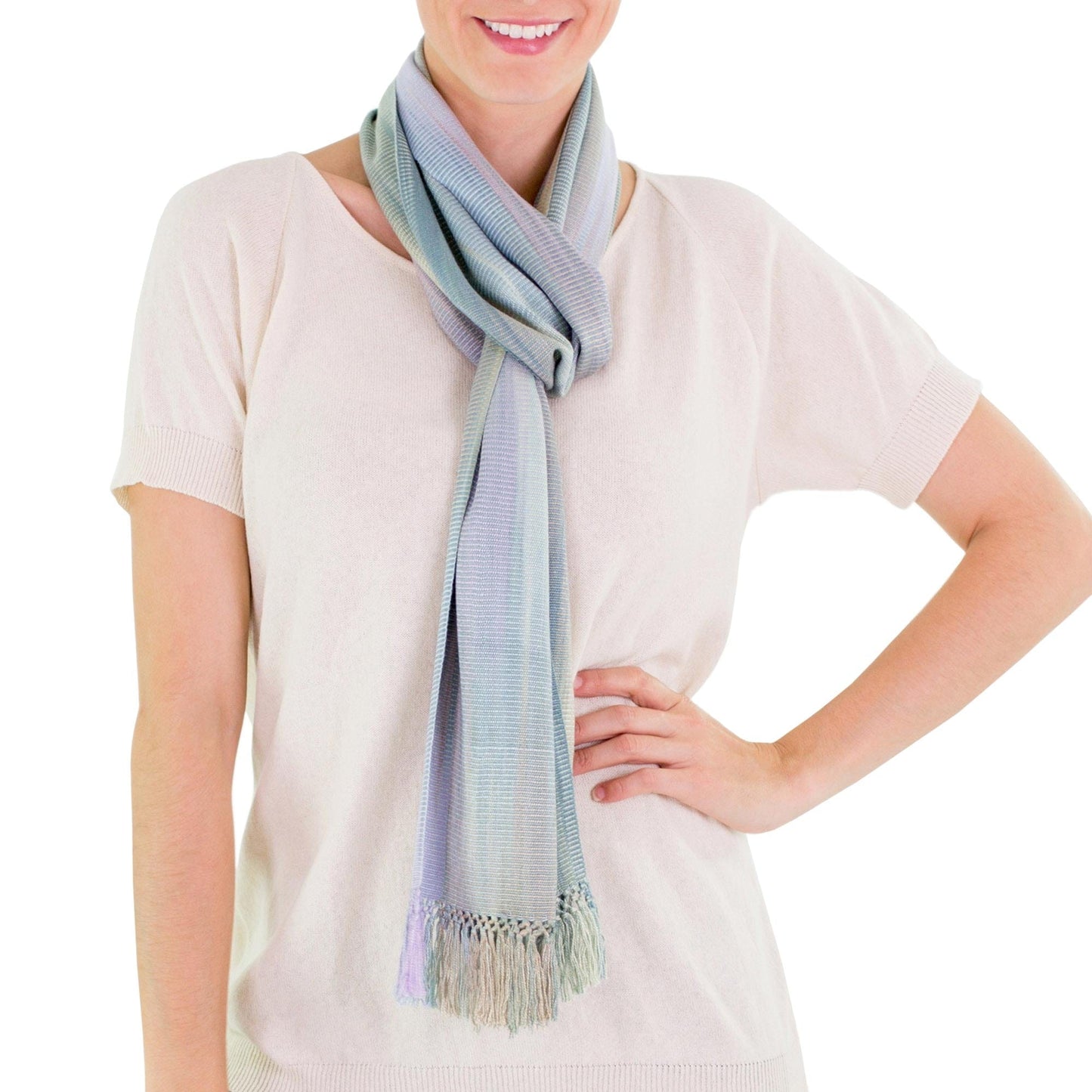 Blue Green Lilac Rayon Scarf - Iridescent Blue Pastels