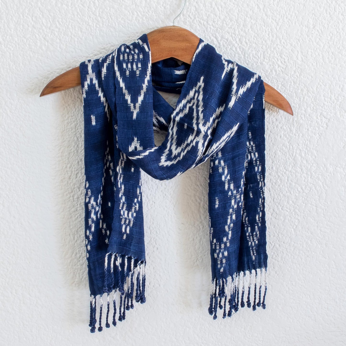 Blue and White Ikat Scarf - Silhouette in Navy