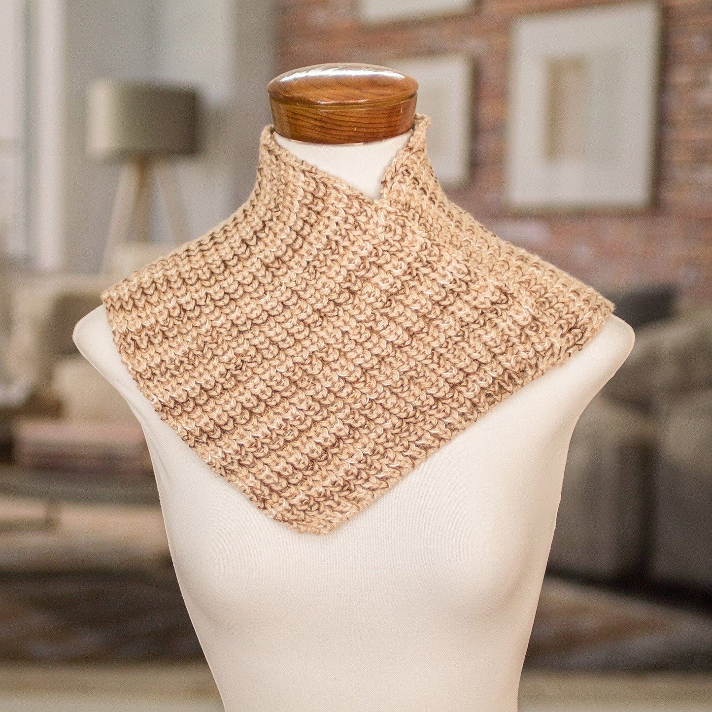 Brown and Beige Knitted Neck Warmer - Coffee Wrap