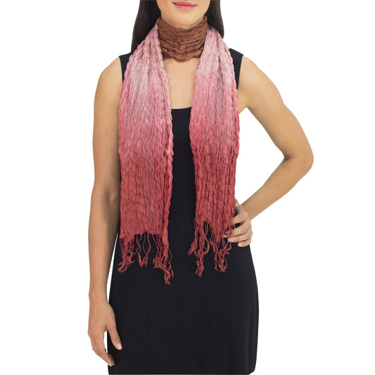 Brown Pink Red Silk Scarf - Rich Transition