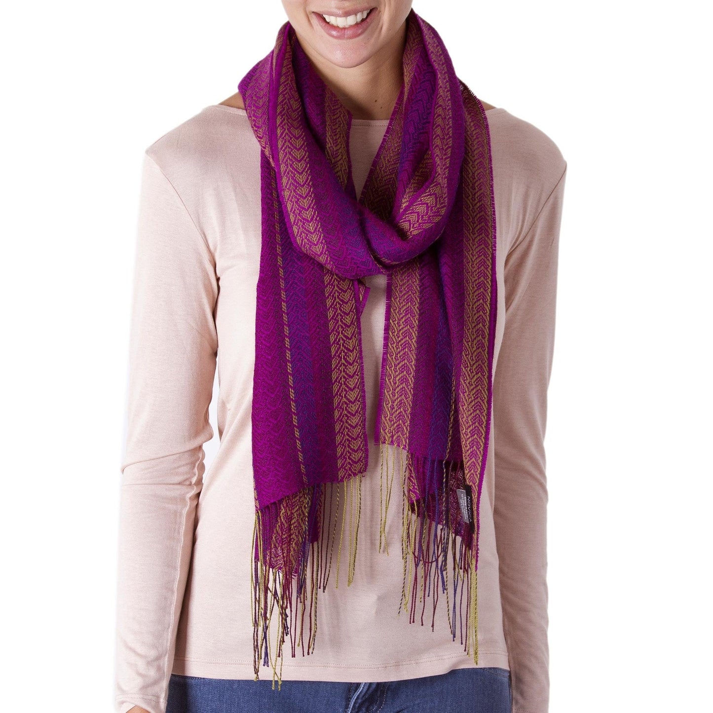 Alpaca Blend Wrap Scarf with Wave Motifs from Peru - Effortless Style