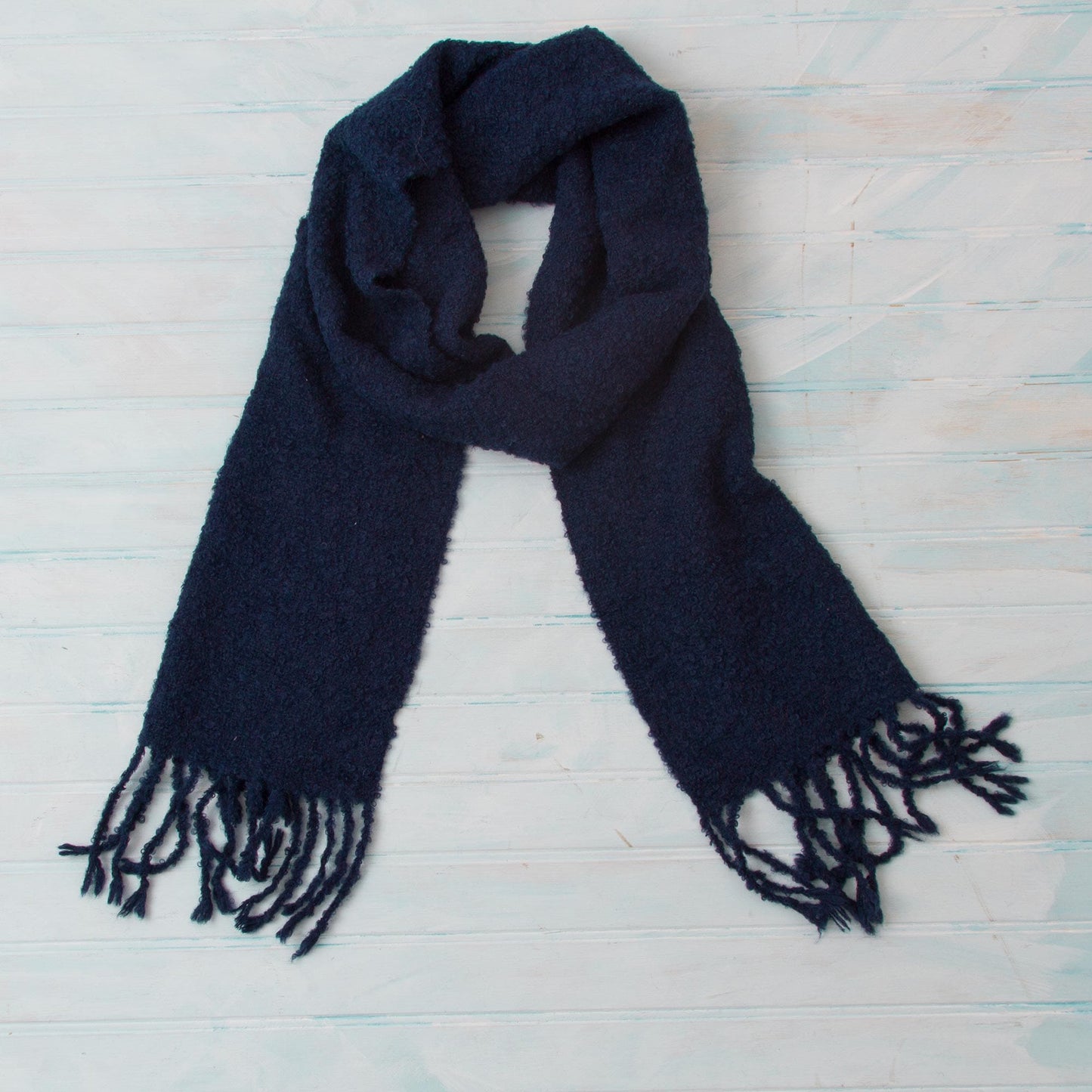 Alpaca Blend Wrap Scarf in Solid Indigo from Peru - Indigo Ocean
