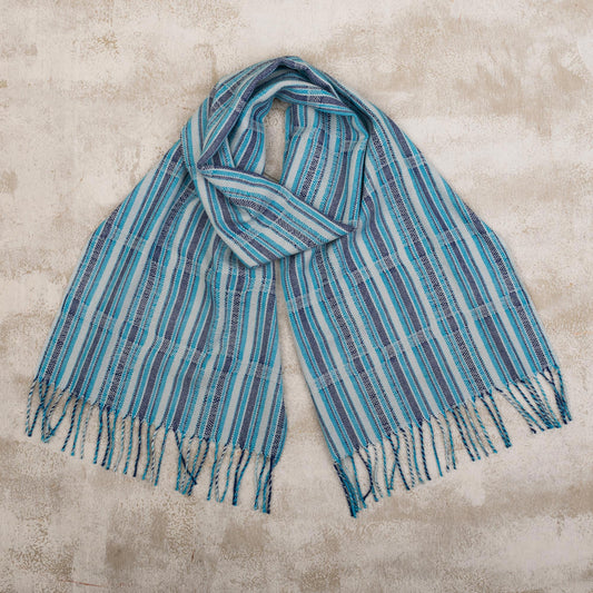 Blue Striped Baby Alpaca Scarf - Aqua Lines