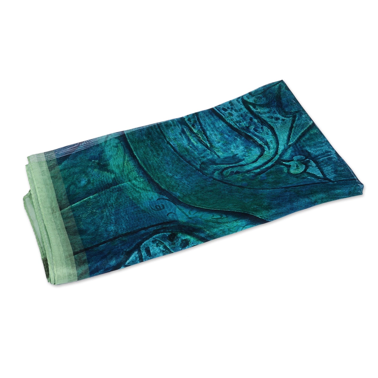 Artisan-Made Classic Sphinx-Themed Green Silk Chiffon Scarf - Sphinx Successor