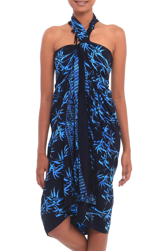 Batik Rayon Sarong in Black and Blue - Leafy Memories