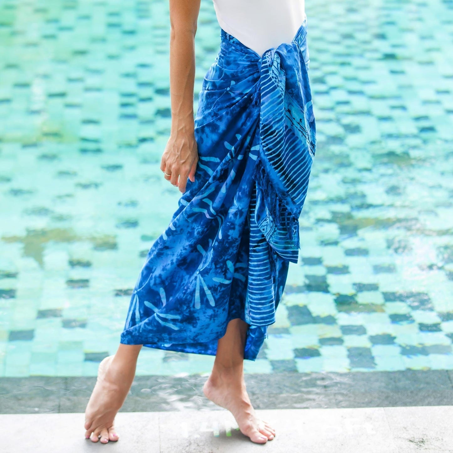 Batik Rayon Sarong in Blue - Dragonfly River