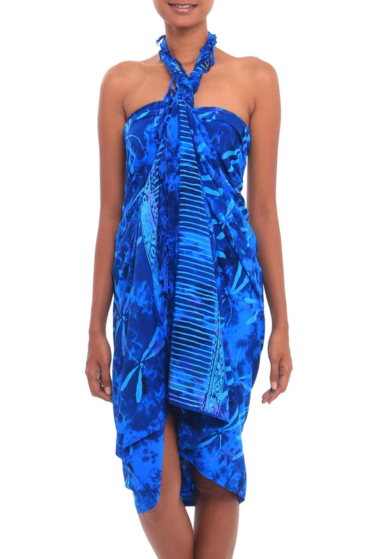 Batik Rayon Sarong in Blue - Dragonfly River