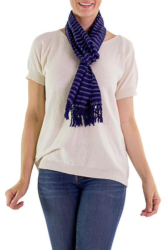 Blue Hand Loomed Cotton Scarf - Indigo Fantasy