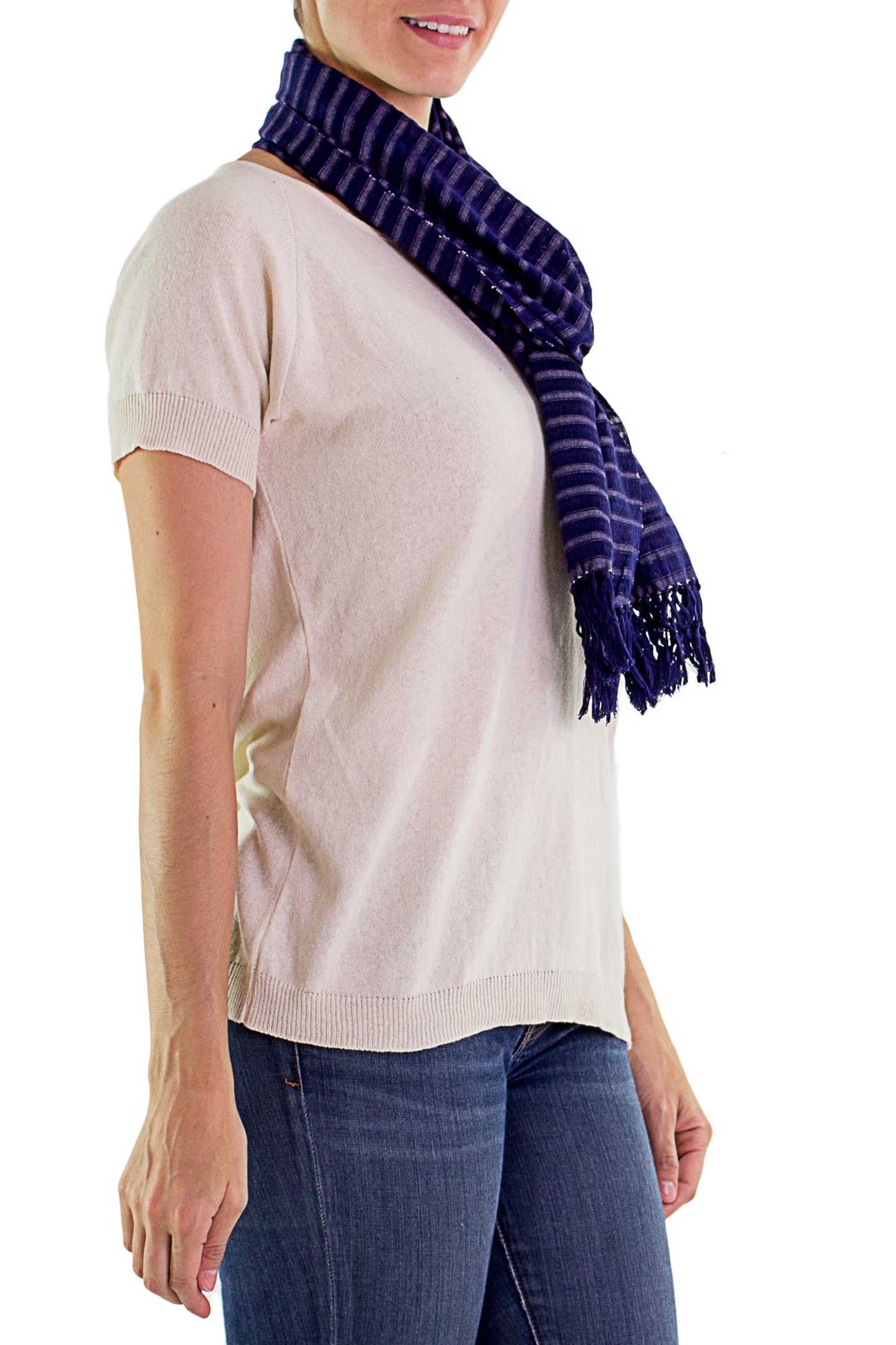 Blue Hand Loomed Cotton Scarf - Indigo Fantasy
