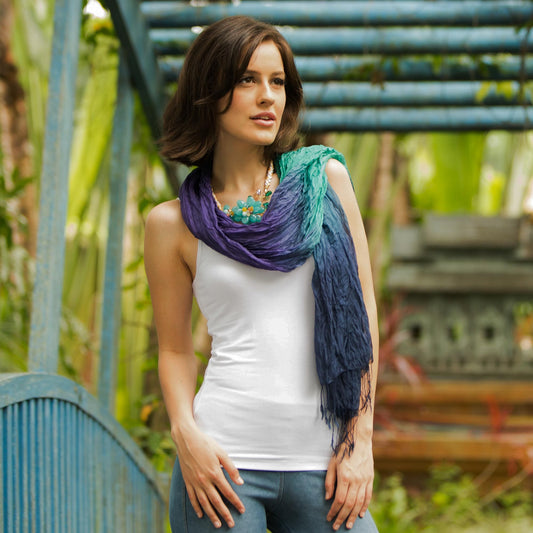 Blue Green Purple Silk Scarf - Cool Transition